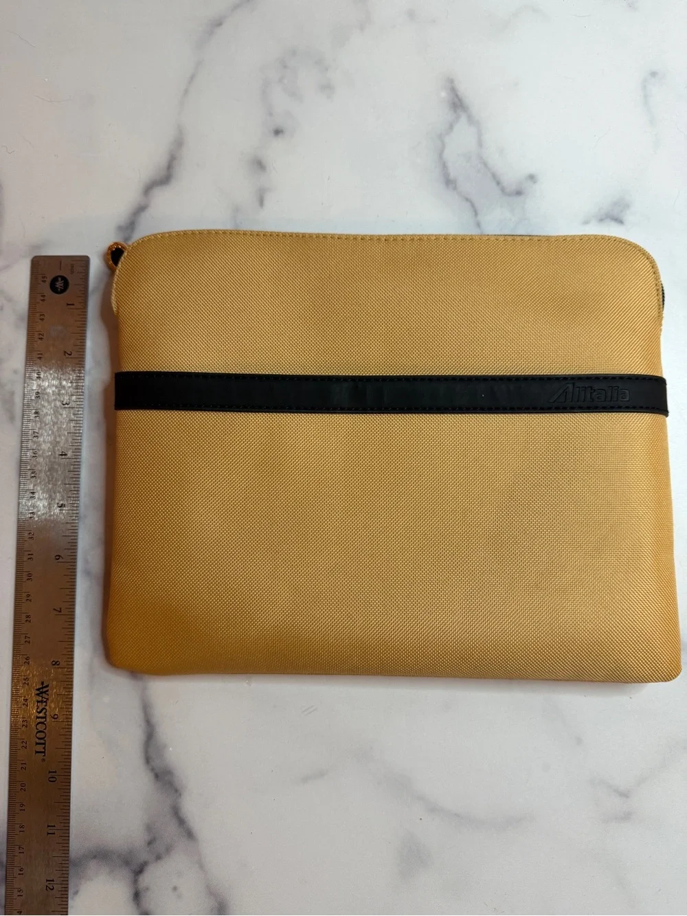 BVLGARI Parfums for Alitalia Airline Amenity Travel Pouch Tan Black 10”